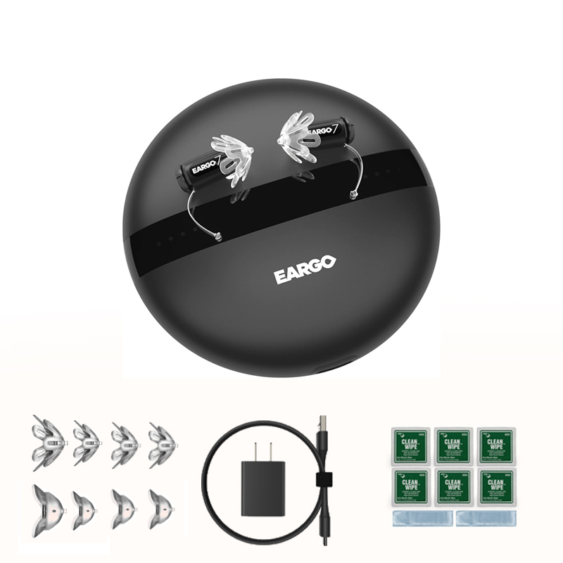 [Volný čas/Sport] Siemens EARGO 7 levé ucho + pravé ucho [20-60 dB], doba použití: 20 hodin, IPX7 vodotěsné, samočistící nabíjecí pouzdro, připojení Bluetooth (náhradní sluchátka*4, čisticí sada, nabíječka)